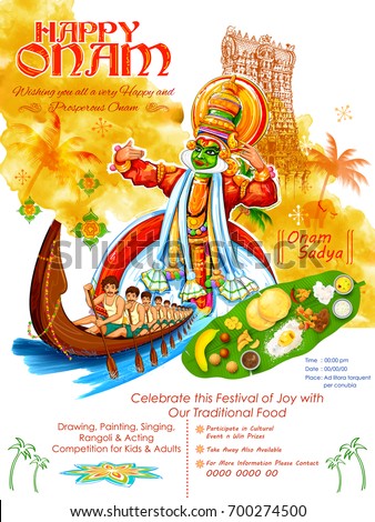 illustration of colorful Kathakali dancer on background for Happy Onam festival of South India Kerala illustration of colorful Kathakali dancer on background for Happy Onam festival of South India Kerala