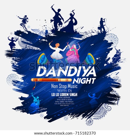 illustration of couple playing Dandiya in disco Garba Night poster for Navratri Dussehra festival of India illustration of couple playing Dandiya in disco Garba Night poster for Navratri Dussehra festival of India