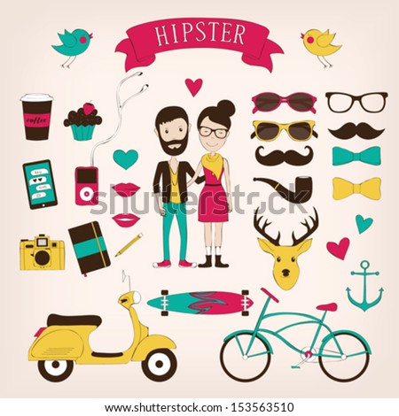 Hipster Set Icons Stock Vector 153563510 - Shutterstock