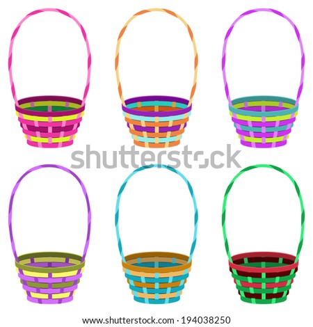 Colorful Round Baskets With Handle On White Background - Stock Vector