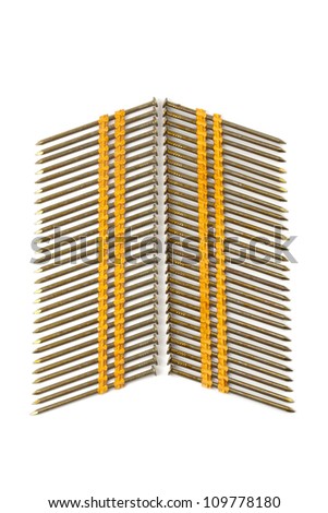 Nail gun nail strips isolated on white background, high resolution 