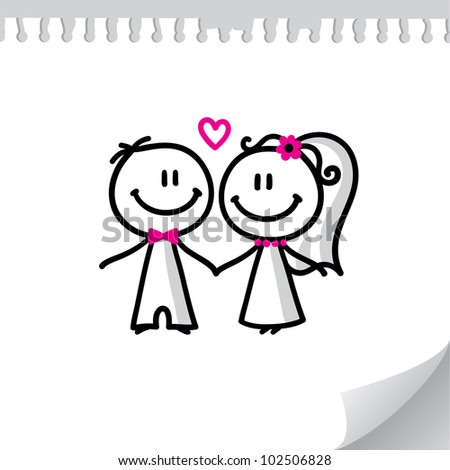 Cartoon Wedding Couple On Realistic Paper Stock Vector 101583751