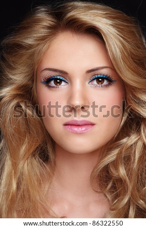 Stock Photo Portrait Of Young Beautiful Woman With Stylish Make Up And Long Curly Fair Hair 86322550
