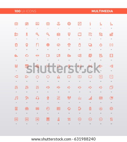 UI icons of multimedia elements for media presentation, audio settings, sound editor application, video camera record. 32px simple line icons set. Premium quality symbols and sign web logo collection. UI icons of multimedia elements for media presentation, audio settings, sound editor application, video camera record. 32px simple line icons set. Premium quality symbols and sign web logo collection.