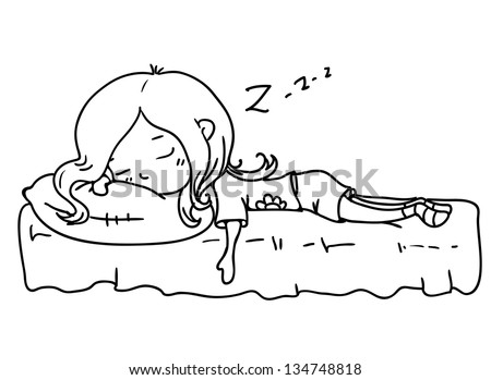 cute little sleeping girl, contour - stock vector