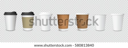 Set of paper Coffee Cups on transparent background. Collection 3d Coffee Cup Mockup. Vector Template Set of paper Coffee Cups on transparent background. Collection 3d Coffee Cup Mockup. Vector Template