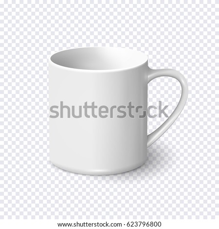 Realistic white coffee mug isolated on transparent background. Vector template for Mock Up. Vector illustration Realistic white coffee mug isolated on transparent background. Vector template for Mock Up. Vector illustration