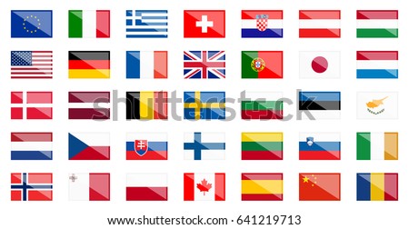 flags of different european and american countries with reflection flags of different european and american countries with reflection