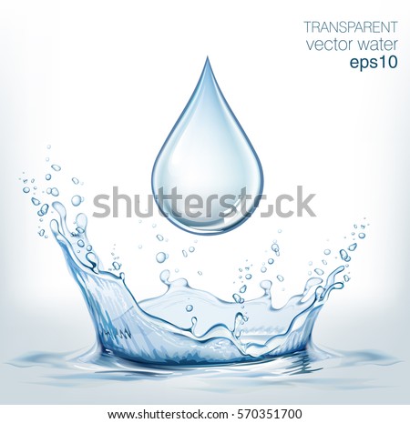 Transparent vector water splash and water drop on light background Transparent vector water splash and water drop on light background