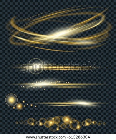 Vector set of glow lightning flare and circle light effect with sparkles isolated on black background. For illustration template art design. Transparent light effects Vector set of glow lightning flare and circle light effect with sparkles isolated on black background. For illustration template art design. Transparent light effects