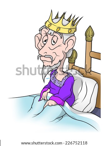Old King In Bed - Cartoon Illustration, Vector - stock vector