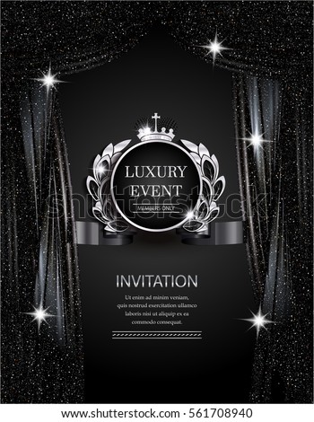 Luxury event elegant silver and black background with sparkling theater curtains. Vector illustration Luxury event elegant silver and black background with sparkling theater curtains. Vector illustration