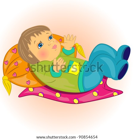 cartoon baby boy lie in bed. cute kid bebe vector illustration - stock ...