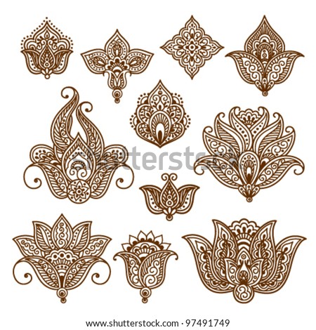 stock vector ornamental flowers vector set with abstract floral elements in indian style 97491749