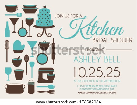 Bridal Shower Invitation Design with Turquoise Color in Vector - stock ...