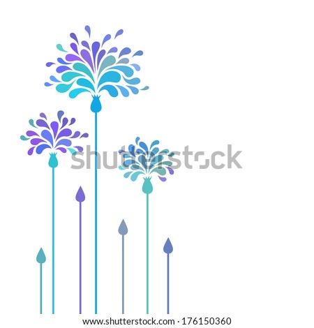 Vector blue flowers with petals in shape of drop. Background with bunch