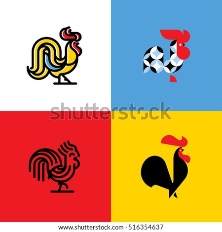 Set of rooster silhouettes. Modern flat vector logo template or icon of cock Set of rooster silhouettes. Modern flat vector logo template or icon of cock