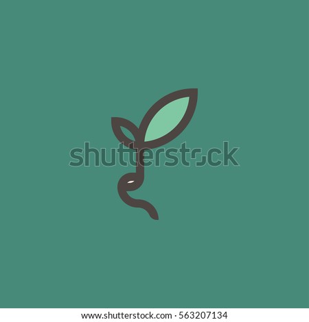 Fresh organic sprout. Modern line logo mark template with sprouting seed or bean on green background Fresh organic sprout. Modern line logo mark template with sprouting seed or bean on green background