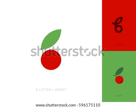 Flat style vector logo template or icon of letter b and red berry with leaf Flat style vector logo template or icon of letter b and red berry with leaf