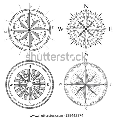 Vector set illustration of abstract artistic detailed drawings compass