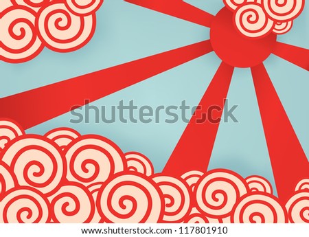 Japanese paper card with sun and clouds - stock vector