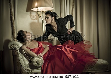 Young sexy girl lesbian role playing — Stock Photo © Wisky 