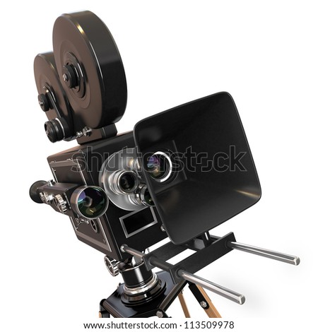 Vintage movie camera on white