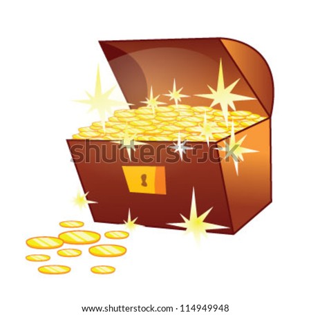 Treasure Chest Cartoon with Golden Coins - stock vector
