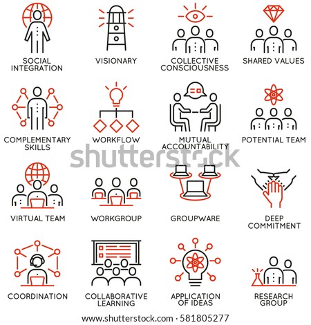 Vector set of 16 linear quality icons related to team work, career progress and business process. Mono line pictograms and infographics design elements - part 3 Vector set of 16 linear quality icons related to team work, career progress and business process. Mono line pictograms and infographics design elements - part 3