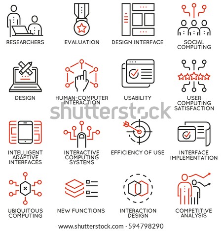 Vector set of 16 linear quality icons related to design, development, prototype of user interface and interaction. Mono line pictograms and infographics design elements Vector set of 16 linear quality icons related to design, development, prototype of user interface and interaction. Mono line pictograms and infographics design elements