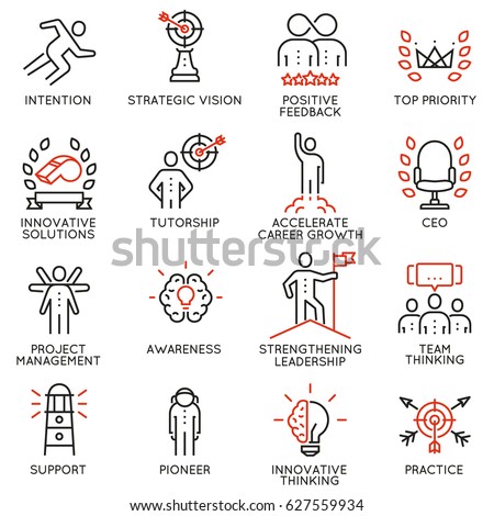 Vector set icons related to career progress, coaching, business people training, tutorship and professional consulting service. Mono line pictograms and infographics design elements - part 4 Vector set icons related to career progress, coaching, business people training, tutorship and professional consulting service. Mono line pictograms and infographics design elements - part 4