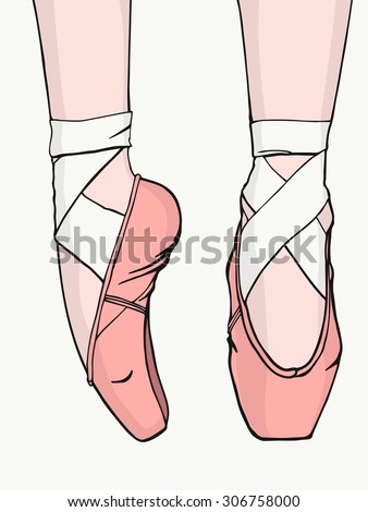 Handdrawn Illustration Ballerinas Feet Dancing Ballet Stock