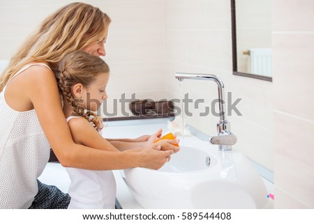 Baby Having Bath Kitchen Sink Stock Photo 61819675 ...