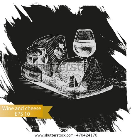 Cheese Grape Wine Stock Vector 135181517 - Shutterstock