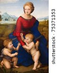 The Madonna of the Meadow, painting created by the famous renaissance artist Raphael (1483-1520) in 1505. - stock photo