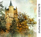 medieval castle Alcazar, Segovia,Spain- picture in painting style - stock photo