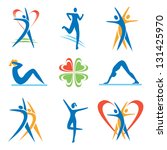 Icons with fitness and healthy lifestyle symbols. Vector illustration. - stock vector