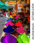 Small photo of JODHPUR, INDIA - March 2, 2018: Colored Powders used for the Typical Hindu Rituals, in particular for the Holi festival, for Sale at a Market in a Jodhpur India
