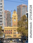 Small photo of Melbourne, Australia - April 30, 2015: View of the clock tower of Flinders Street Railway Station in Melbourne, Austraila in the daytime