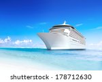 3d cruise ship by tropical beach