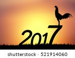 Small photo of Silhouette rooter on 2017 text for Background sunrise