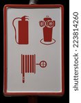 Small photo of warning signal fire extinguisher, hose and hydrant