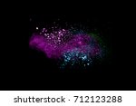 Small photo of Bizarre forms of powder painted and flour combined explode in front of a black background to give off fantastic colors and forms.