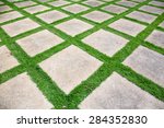 stone pathway with grass in a...