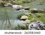 small waterfall over rocks in...