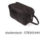 Small photo of Black cloth carpetbag, isolated on white background with soft shadow (Clipping path)
