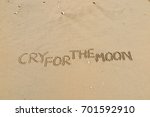 Small photo of Handwriting words "CRY FOR THE MOON" on sand of beach.