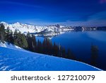 Scenic Landsape And Clear Waters Of Crater Lake National Park Oregon