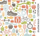 seamless pattern with healthy lifestyle icons - stock vector