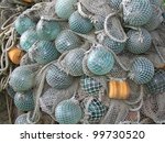 glass float  old fishing nets